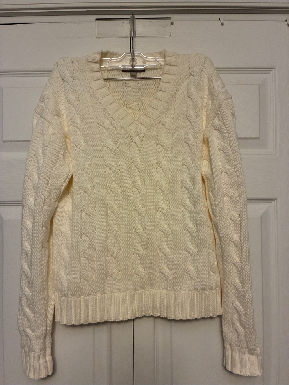 J.Crew Heritage Cotton Cable-Knit High V-Neck Sweater Small CR339